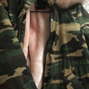 Camouflage with pink hoodie and inside